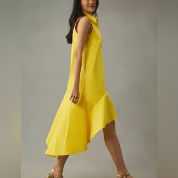 Anthropologie Maeve Sleeveless Buttondown Asymmetrical Ruffle-Hem Dress XL  NWT - Picture 3 of 9